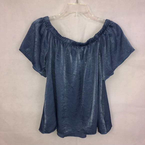 Moon Kiss Off the Shoulder Blue Top Size Small - Picture 2 of 3